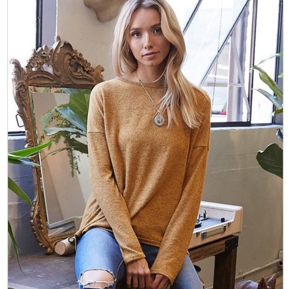 1 LEFT💛 Mustard Open Back Knit Sweater - Picture 2 of 2